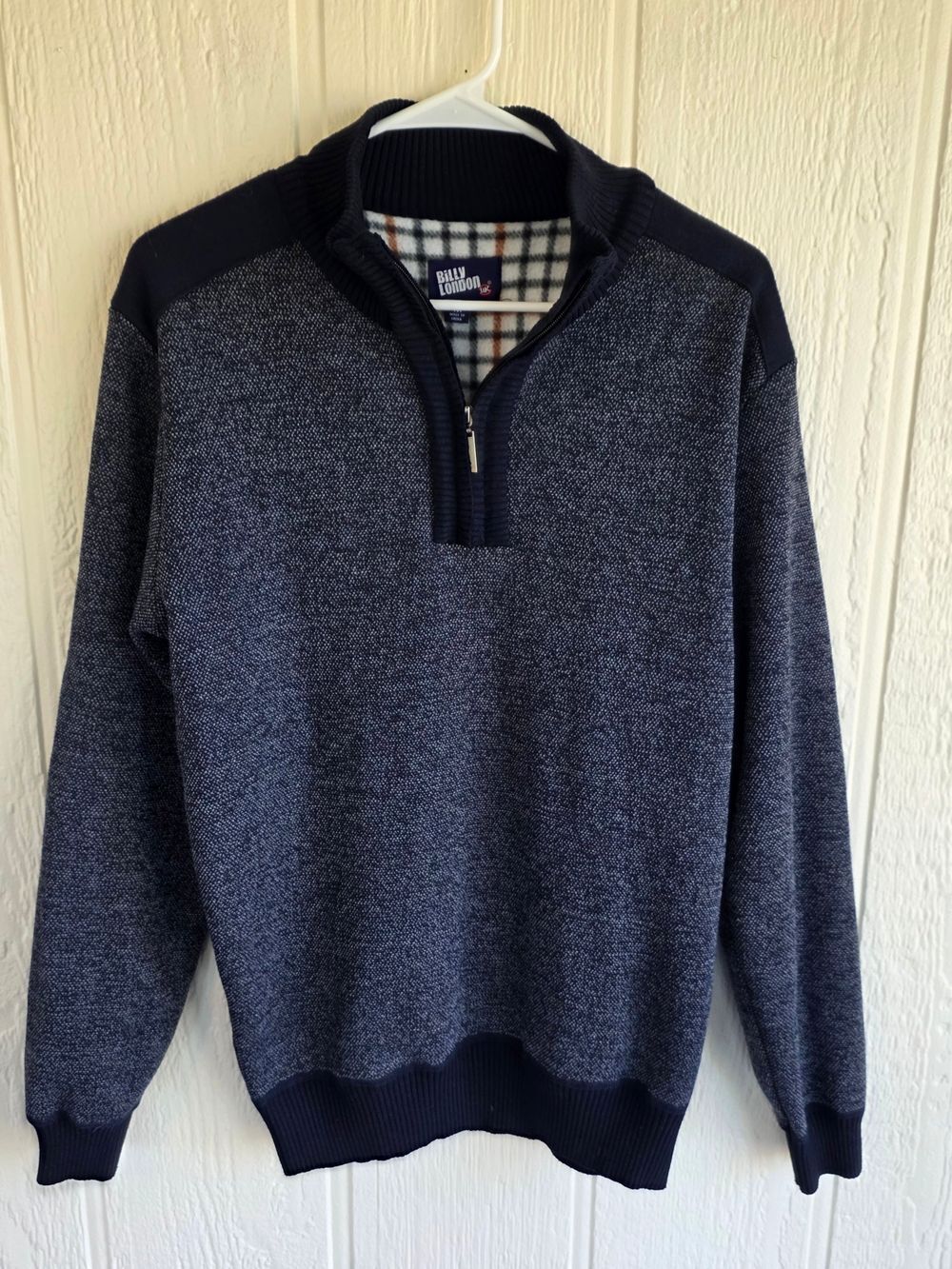 Men's Billy London Navy Heather Quarter-Zip Knit Sweater, Size Medium